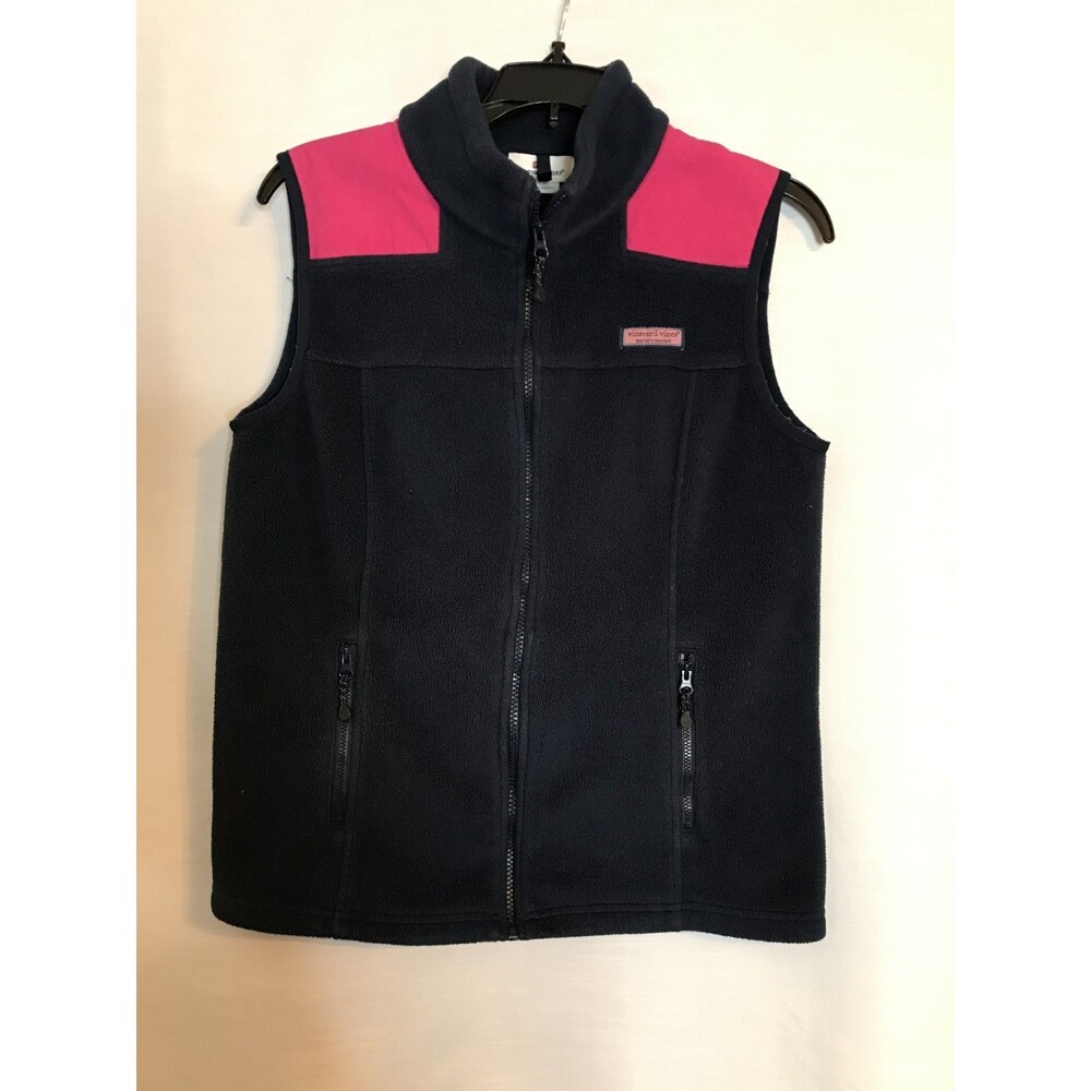 Vineyard Vines Preppy Fleece Vest Women MD Blue Full Zip Coastal